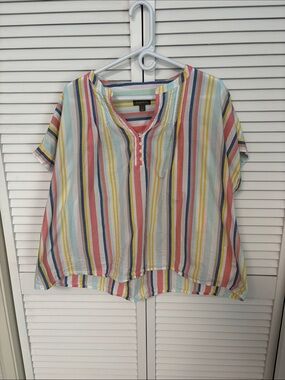 Style & Co. Pastel Multicolor Striped Short Sleeve Popover Blouse 2X